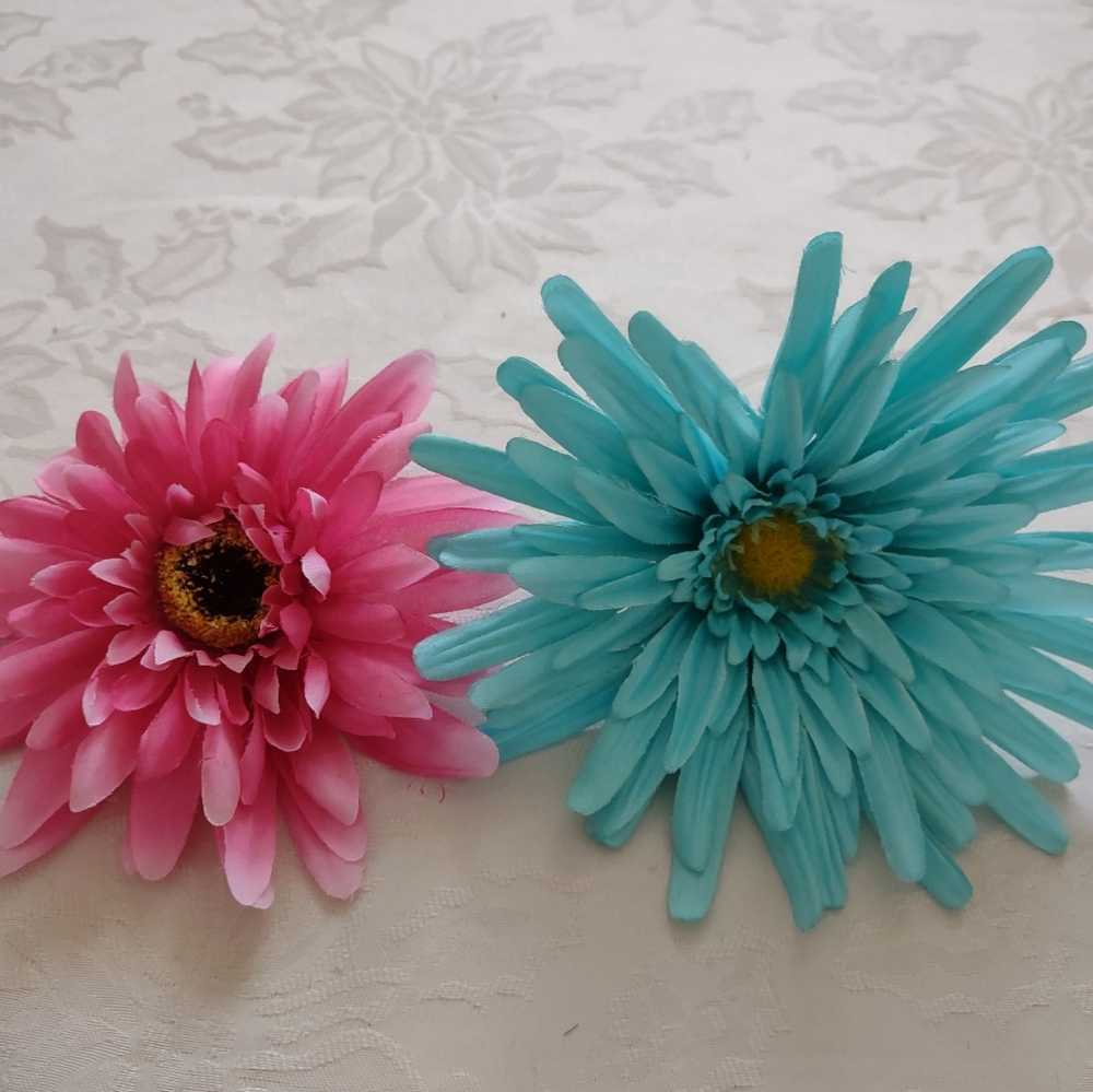 Daisies flowers clips accessories blue pink